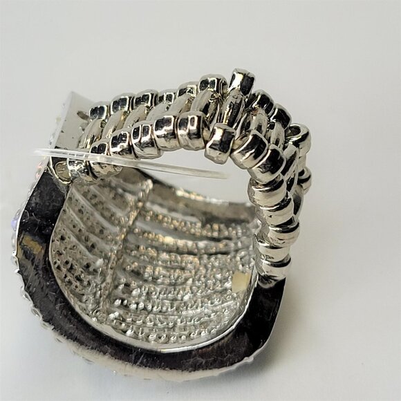 Rhinestone Ring Stretch Adjustable Ring with Aurora Borealis Rhinestones - Picture 11 of 16